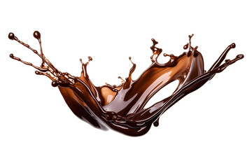 chocolate milk splash wave swirl isolated on a transparent background, chocolate splashing PNG, brownish hot coffee drop splash PNG transparent - obrazy, fototapety, plakaty