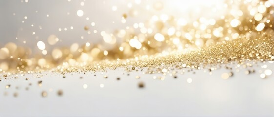 abstract background with silver and gold particle. Christmas Golden light shine particles bokeh on white background