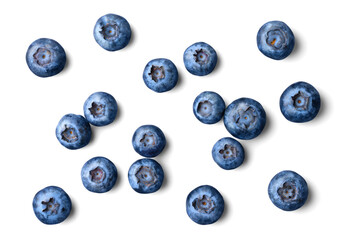 Group of fresh blueberries isolated on white background. Top view - 661549620