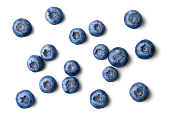 Group of fresh blueberries isolated on white background. Top view
