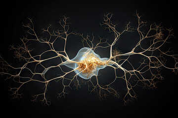 Abstract medical background. Neurons brain cells. Network of neurons in human brain on black background - obrazy, fototapety, plakaty