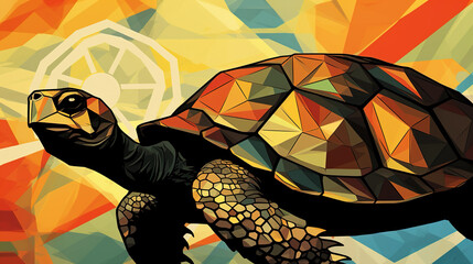 an old turtle as a banner geometrical design