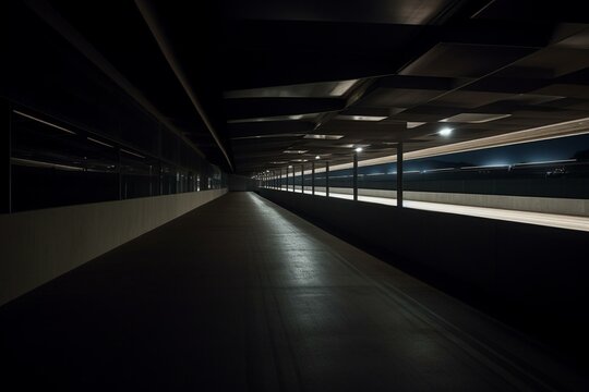 Contemporary racetrack surrounded by darkness. Generative AI