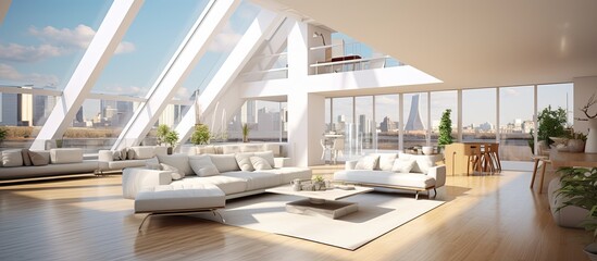 Luxurious penthouse living room interior open plan With copyspace for text - obrazy, fototapety, plakaty