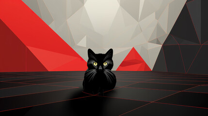 a lonely black cat in the middle of a geometrical design