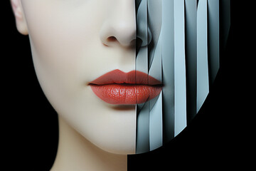 Trendy abstract illustration of woman in vintage minimalistic geometry elements Generative AI picture