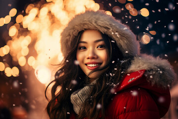 Fototapeta premium Magic christmas night with snow and fireworks made with Generative AI technology
