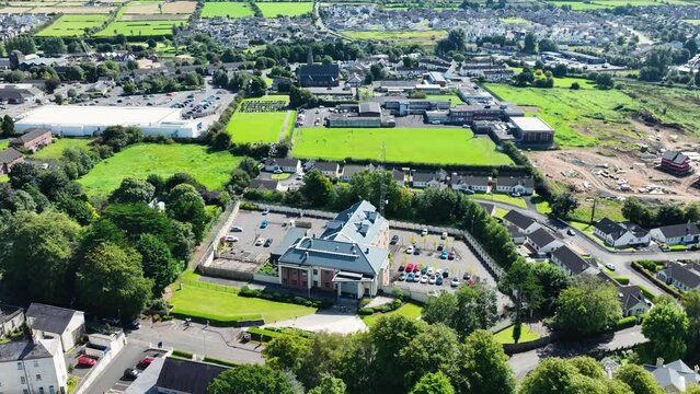 Aerial video of P.S.N.I. Ballymoney Police Station County Antrim Northern Ireland 10-10-23