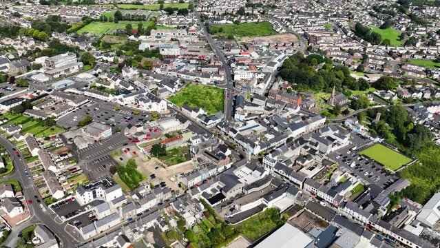 Aerial video of Residential Homes in Ballymoney Town County Antrim Northern Ireland