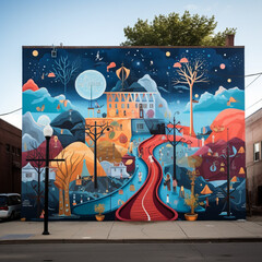 A mural that tells the story of a fictional underground society of artists