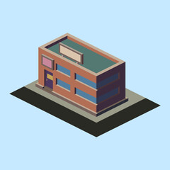 Isometric multi-storey building. Vector illustration.