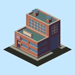 Isometric multi-storey building. Vector illustration.