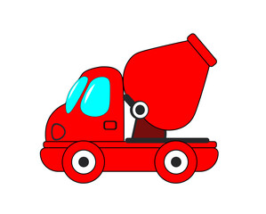 Vector illustration of a cartoon truck with a concrete mixer on a white background