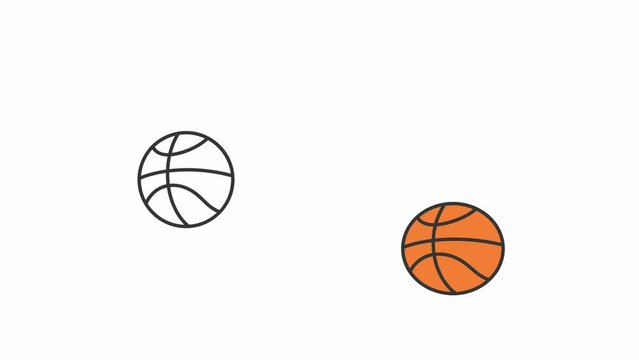 Bouncing basketball animation. Flat cartoon style icon 4K video footage for web design. Ball dribble isolated colorful and line animated object on white background.