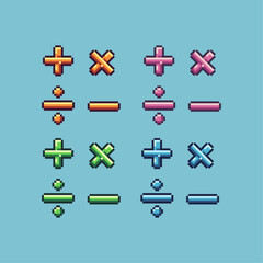 Pixel art sets of mathematics calculation with variation color item asset. Simple bits of math on pixelated style. 8bits perfect for game asset or design asset element for your game design asset.