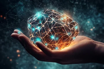 Poster View of a Man holding a 3d rendering network sphere with connection lines © Ahsan ullah