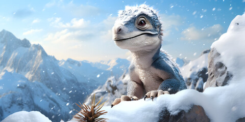 "Icy Discovery: Baby Dinosaur's Winter Realm" | Background Design | AI Generated Artwork