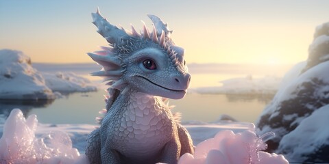 "Charming Chill: Baby Dragon's Winter Wonder" | Background Design | AI Generated Artwork