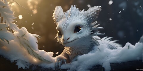 "Icy Discovery: Baby Dinosaur's Winter Realm" | Background Design | AI Generated Artwork