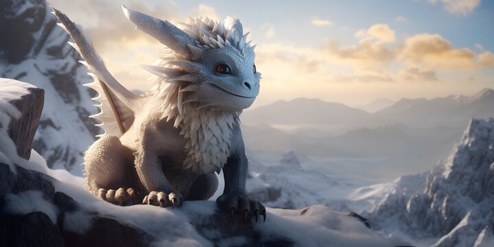"Charming Chill: Baby Dragon's Winter Wonder" | Background Design | AI Generated Artwork