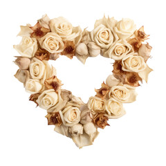Bunch of white colour of roses be arrange in heart shape an be isolated on white background. Valentine's day and love decoration concept.