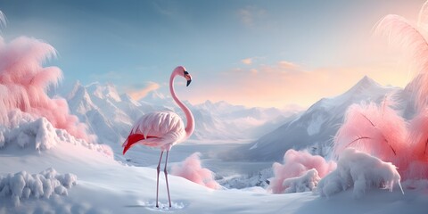 "Graceful in White: The Winter Flamingo"  | Background Design | Generative AI Artwork