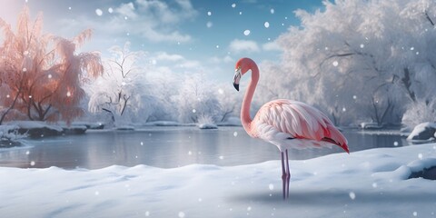 "Graceful in White: The Winter Flamingo"  | Background Design | Generative AI Artwork