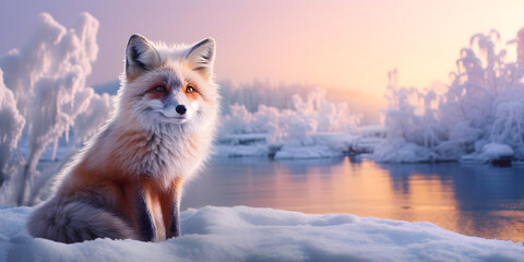 "Frosty Elegance: Fox in the Snowscape" | Background Design | Generative AI Artwork