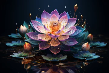 Poster Generative ai picture pf colorful beautiful lotus water lily flower on pond yoga peace calm inspiration © Tetiana