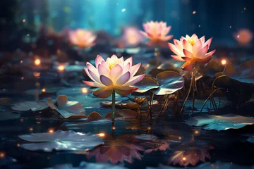 Foto op Canvas Generative ai picture pf colorful beautiful lotus water lily flower on pond yoga peace calm inspiration © Tetiana