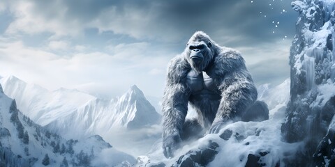 "Frosty Strength: Gorilla in a Winter Wonderland" | Background Design | Generative AI Artwork