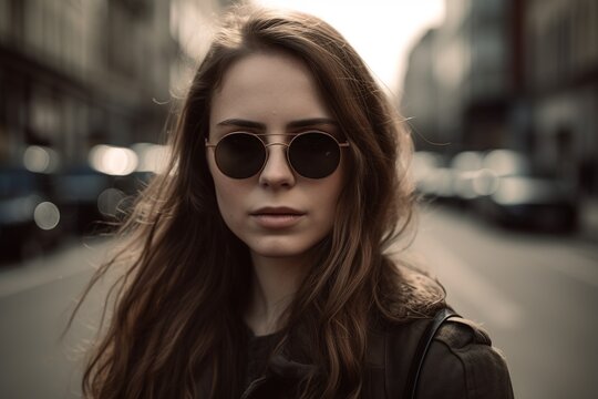 Young woman in sunglasses on street