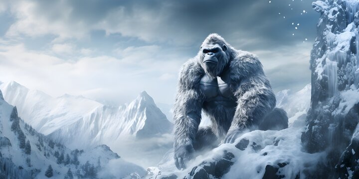 "Frosty Strength: Gorilla in a Winter Wonderland" | Background Design | Generative AI Artwork