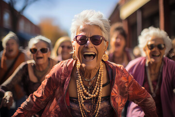 Cheerful group of seniors showing vitality. Generative AI