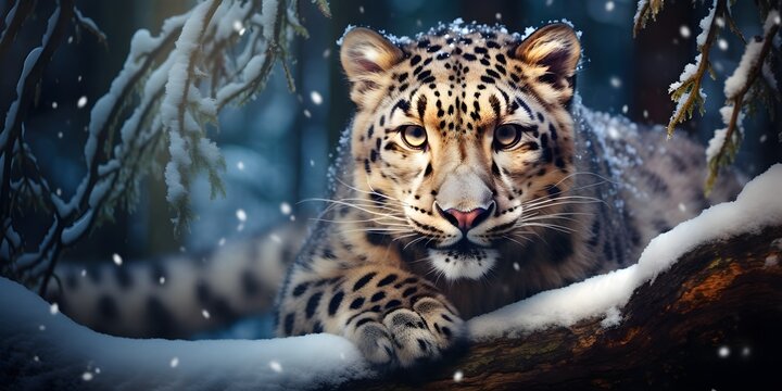 "Leopard's Wintry Camouflage: A Snowy Serenity" | Background Design | AI Generated Artwork