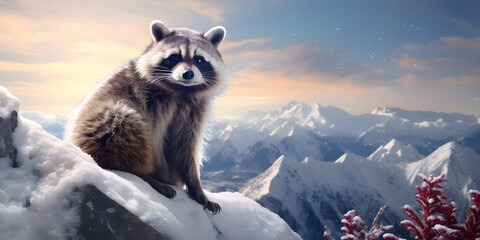 "Snowy Serendipity: Raccoon's Winter Wonderland" | Background Design | AI Generated Artwork