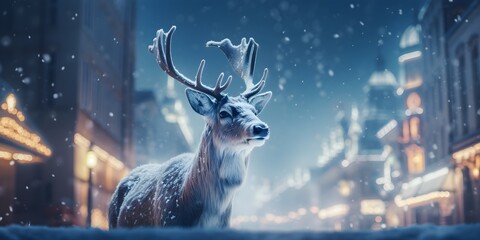 "Snowy Solitude: The Reindeer's Tranquil Haven" | Background Design | AI Generated Artwork