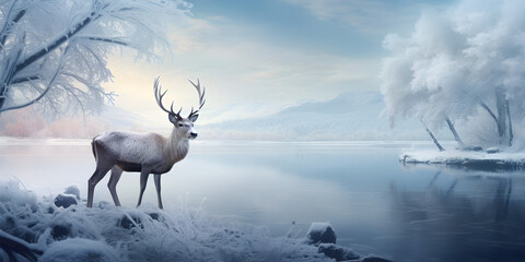 "Snowy Serenity: Reindeer in a Winter Wonderland" | Background Design | Generative AI Artwork