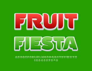 Vector bright concept Fruit Fiesta.  Creative Green Font. Artistic Alphabet Letters, Numbers  and Symbols set