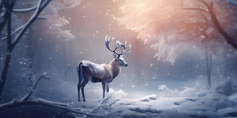"Snowy Solitude: The Reindeer's Tranquil Haven" | Background Design | AI Generated Artwork