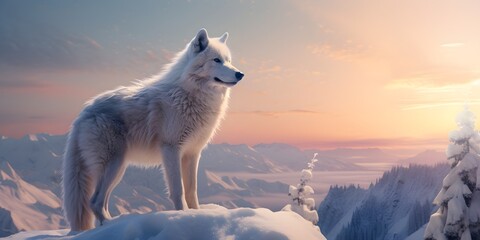 "Winter's Watch: The Lone Wolf in the Snowy Wilderness" | Background Design | Generative AI Artwork