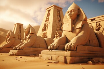 sphinx and pyramid, Generative AI - obrazy, fototapety, plakaty