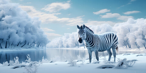 "Frosty Stripes: Zebra's Winter Haven" | Background Design | AI Generated Artwork