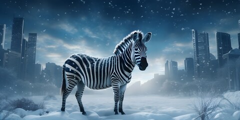 "Zebra's Winter Stripes: A Snowy Serenade" | Background Design | Generative AI Artwork