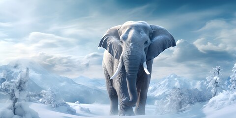 "Winter's Majestic Muse: An Elephant in the Snow" | Background Design | AI Generated Artwork