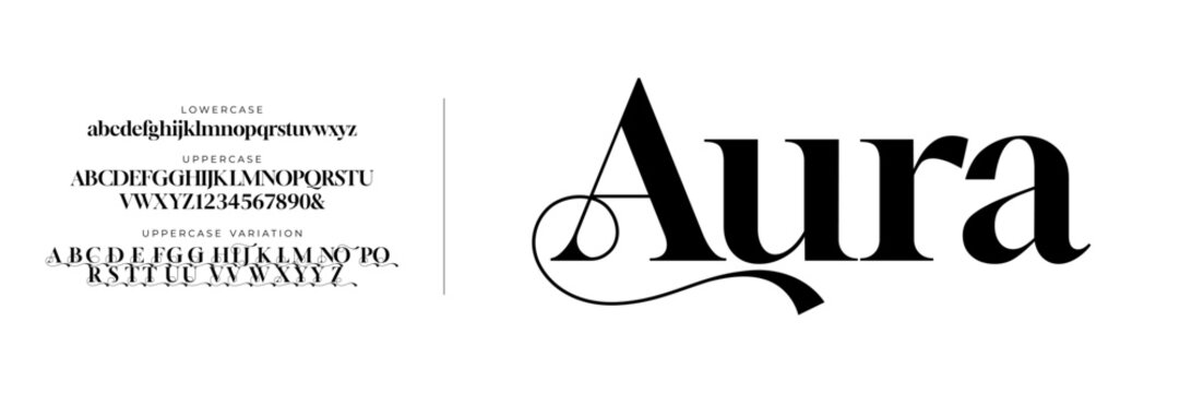 Elegant Font Uppercase Lowercase Number And Ampersand. Classic Lettering Minimal Fashion Designs. Typography modern serif fonts regular decorative vintage concept. vector illustration