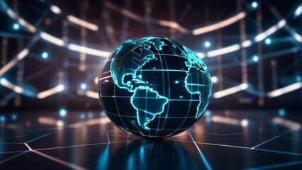 Best Internet Concept of global business. Globe, glowing lines on technological background