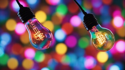 Creative inspiration concept with colorful lightbulb made from liquid glass - obrazy, fototapety, plakaty