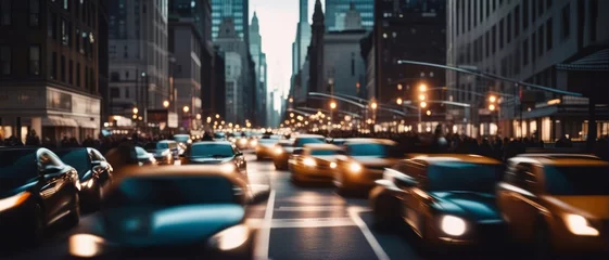  Cars in movement with motion blur. A crowded street scene in downtown Manhattan, Cars in movement © adi