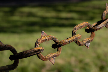 nostalgic rusted barrier chain against a blurred background